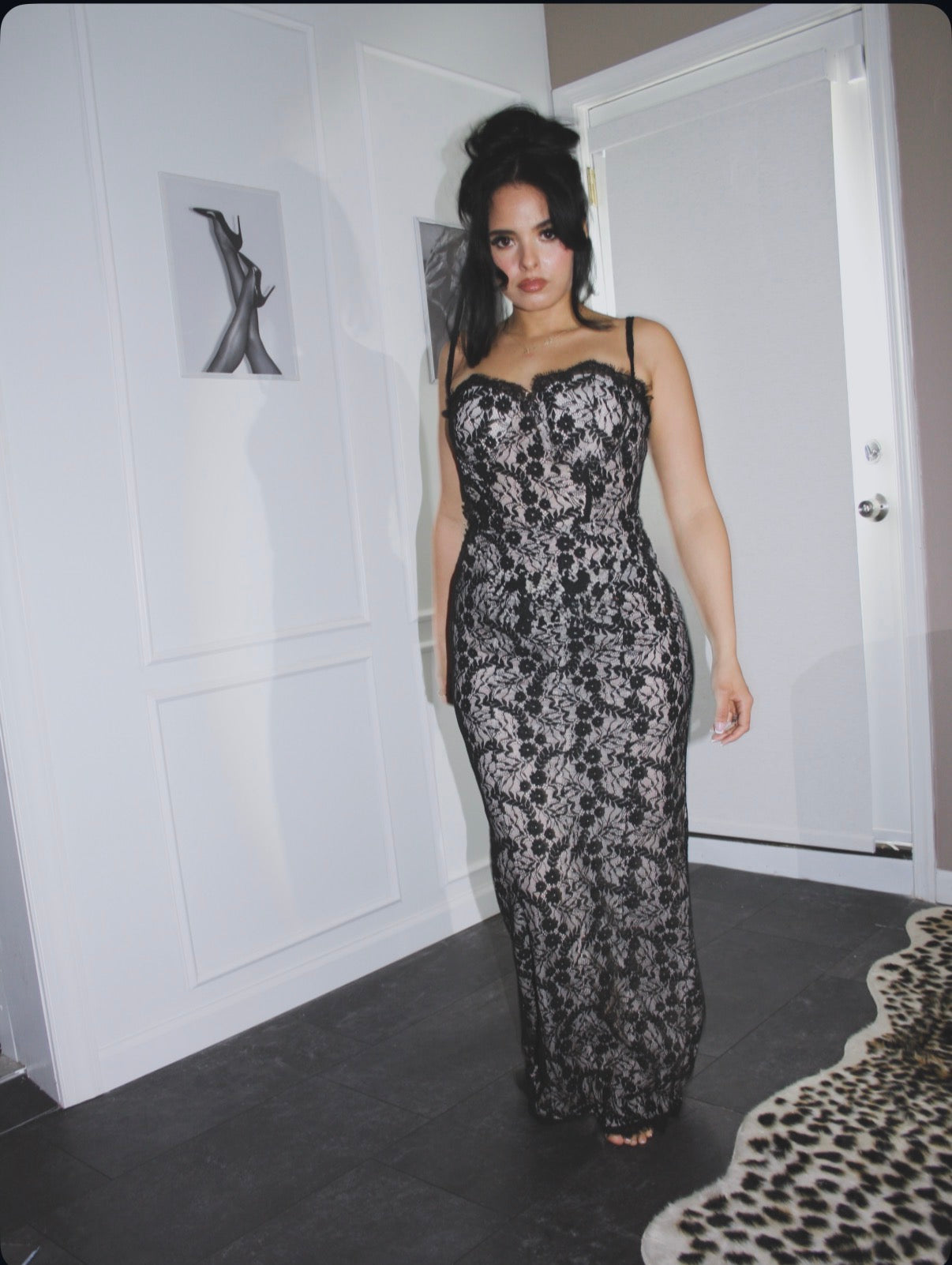 BBTM bold blossom black lace long dress