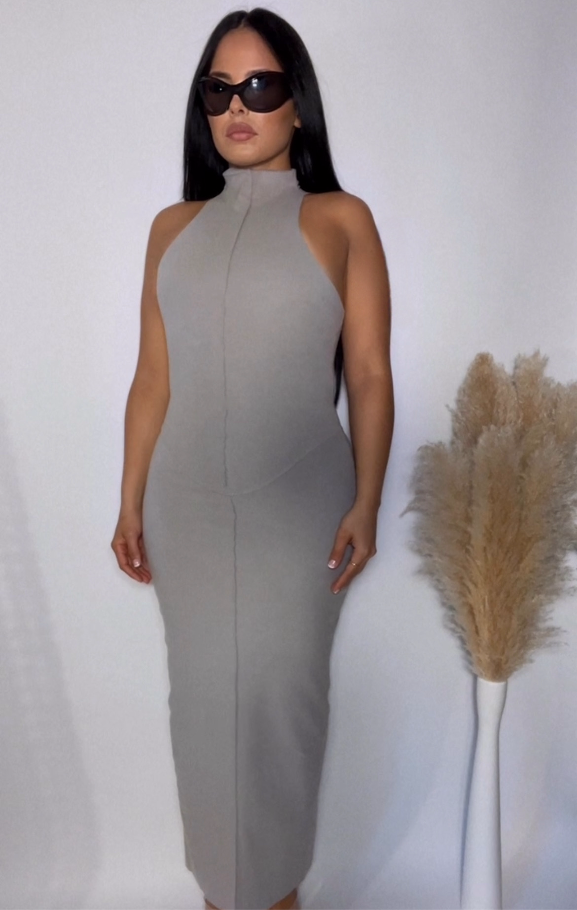 BBTM CHIC TIANA MARIE HIGH NECK dress TAUPE GREY