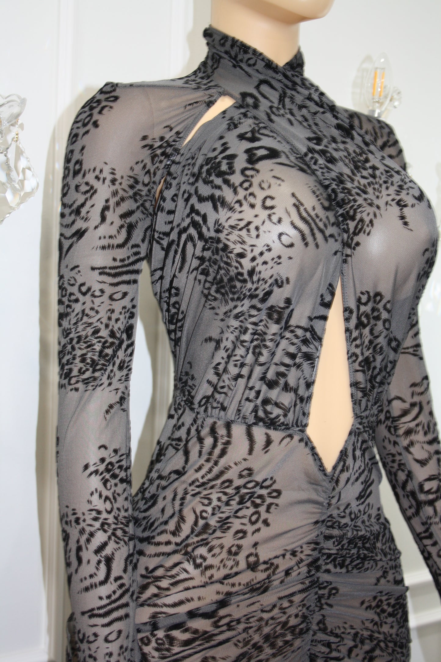 BBTM mesh grey leopard long dress