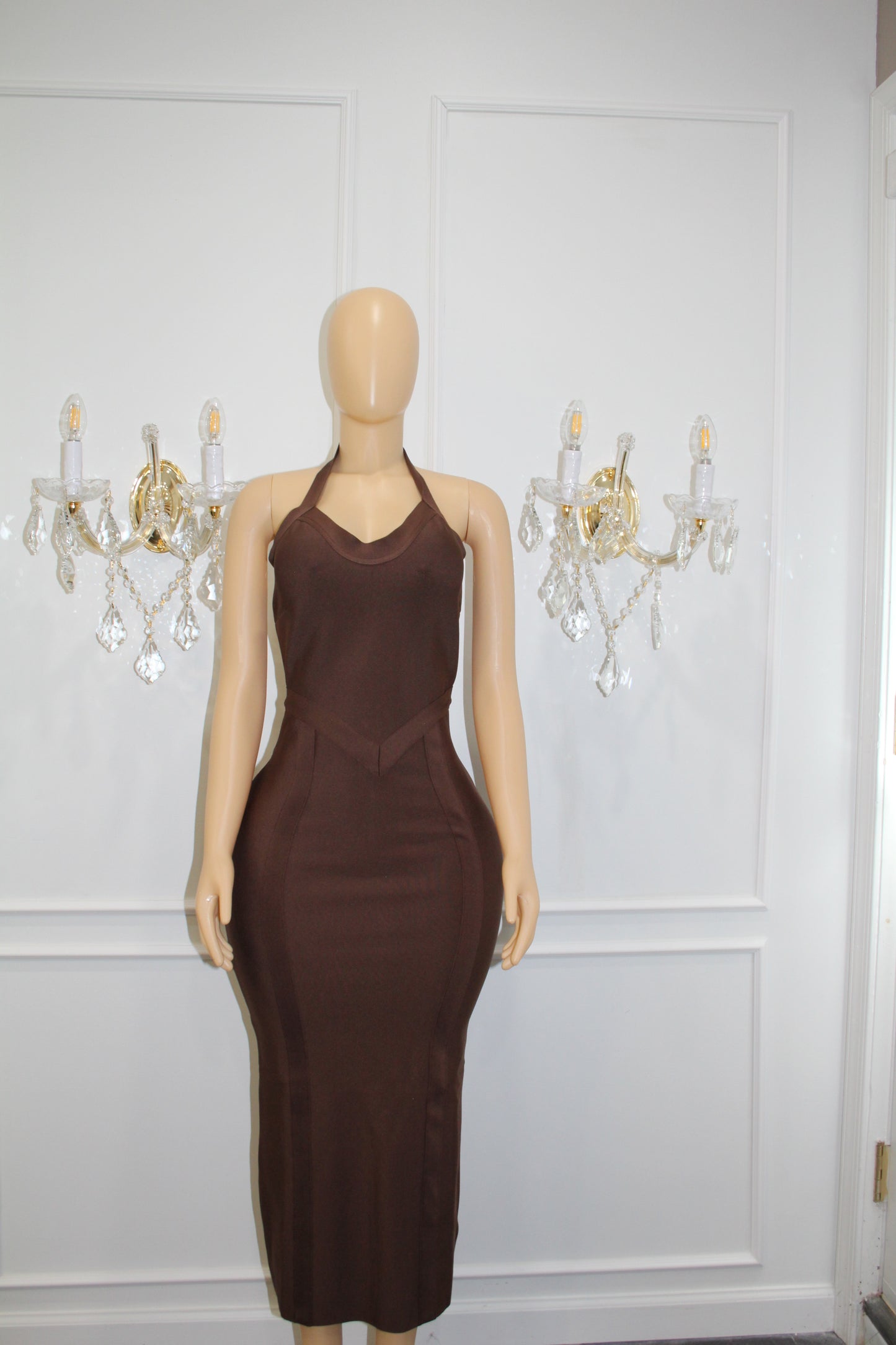 BBTM bandage midi halter brown dress