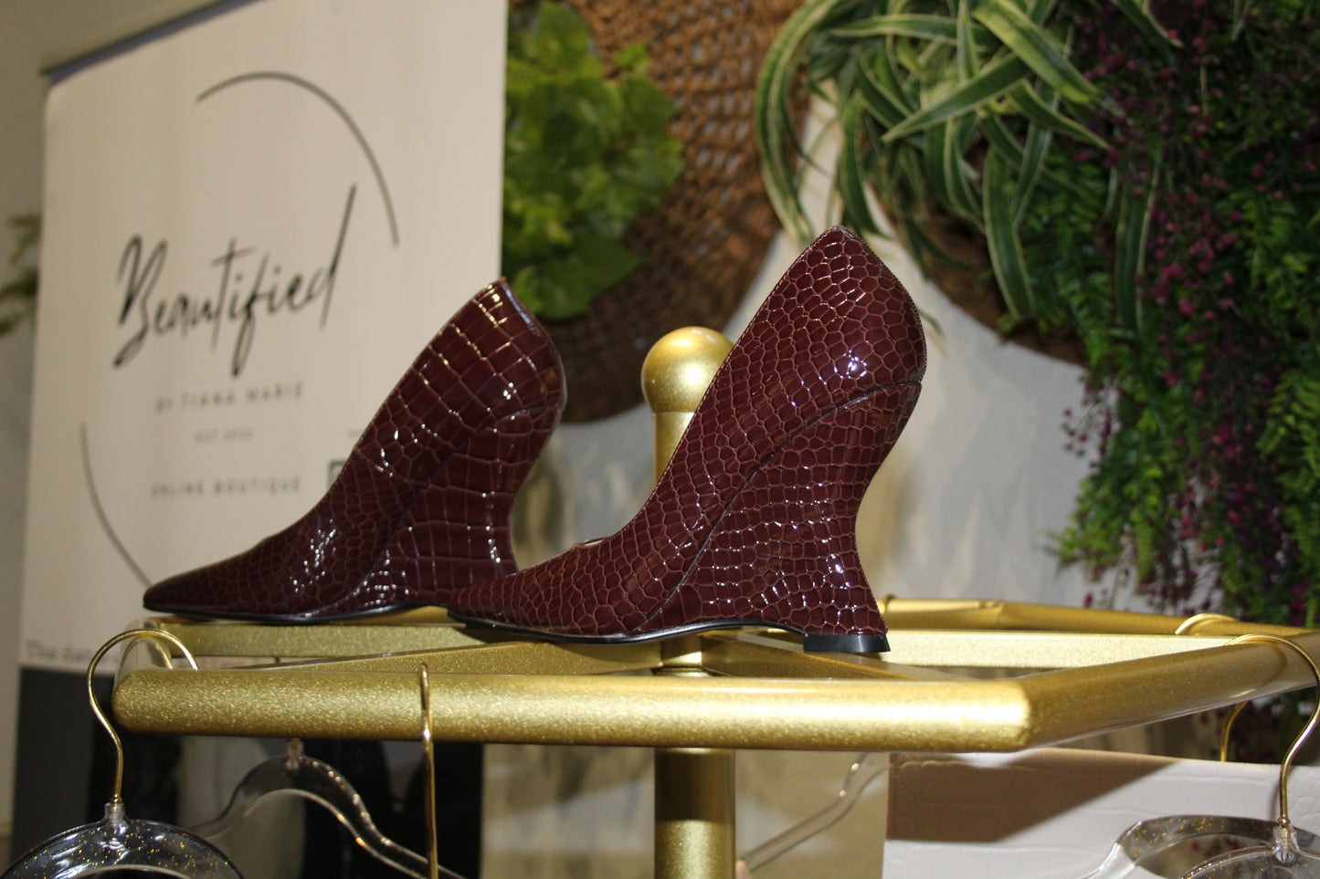 BBTM vegan leather croc. Ultra form wedge heel.