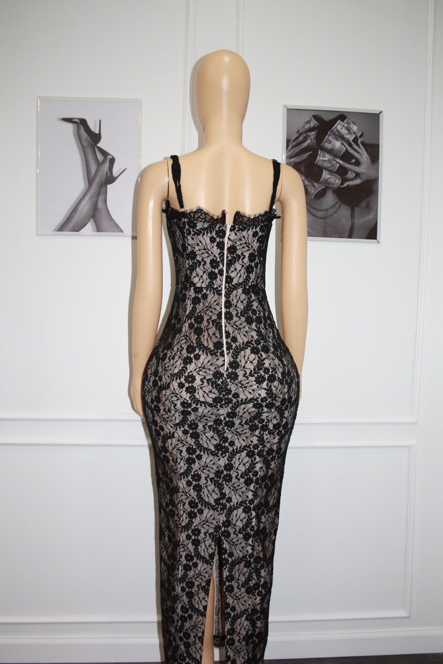 BBTM bold blossom black lace long dress