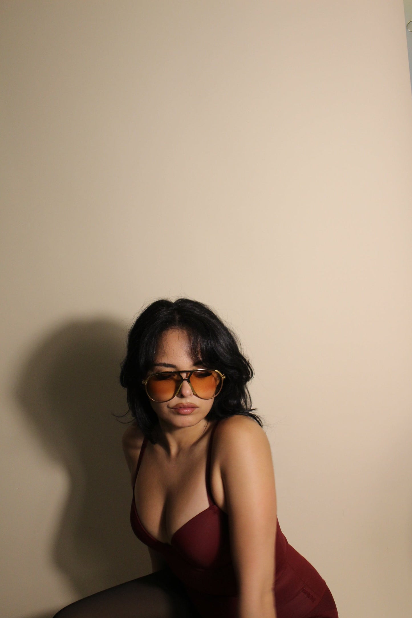 BBTM shapewear wine red mesh bodysuit