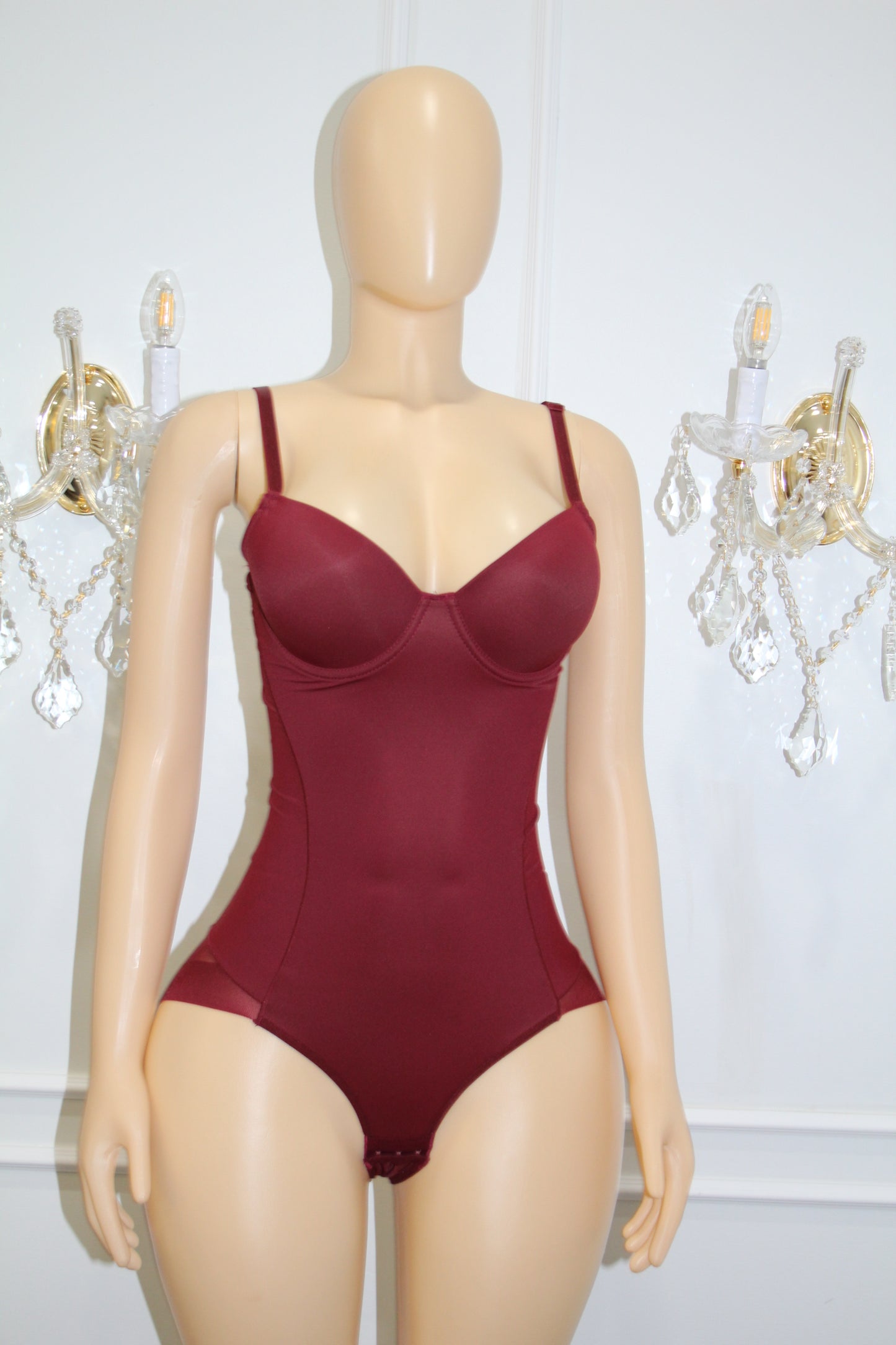 BBTM shapewear wine red mesh bodysuit