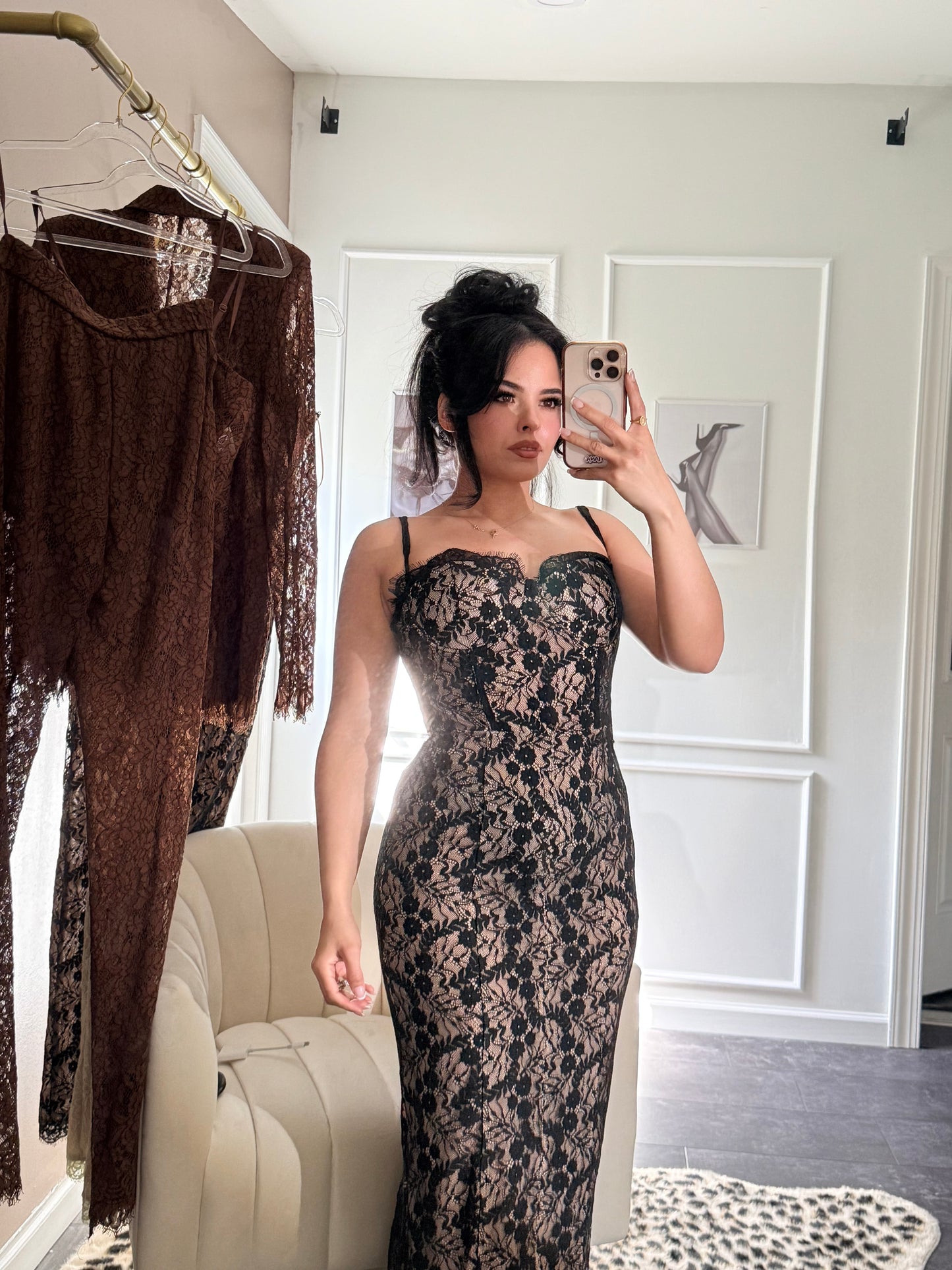 BBTM bold blossom black lace long dress