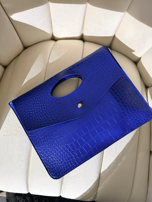 BBTM PU Ariana croc. Envelope date night clutch royal blue