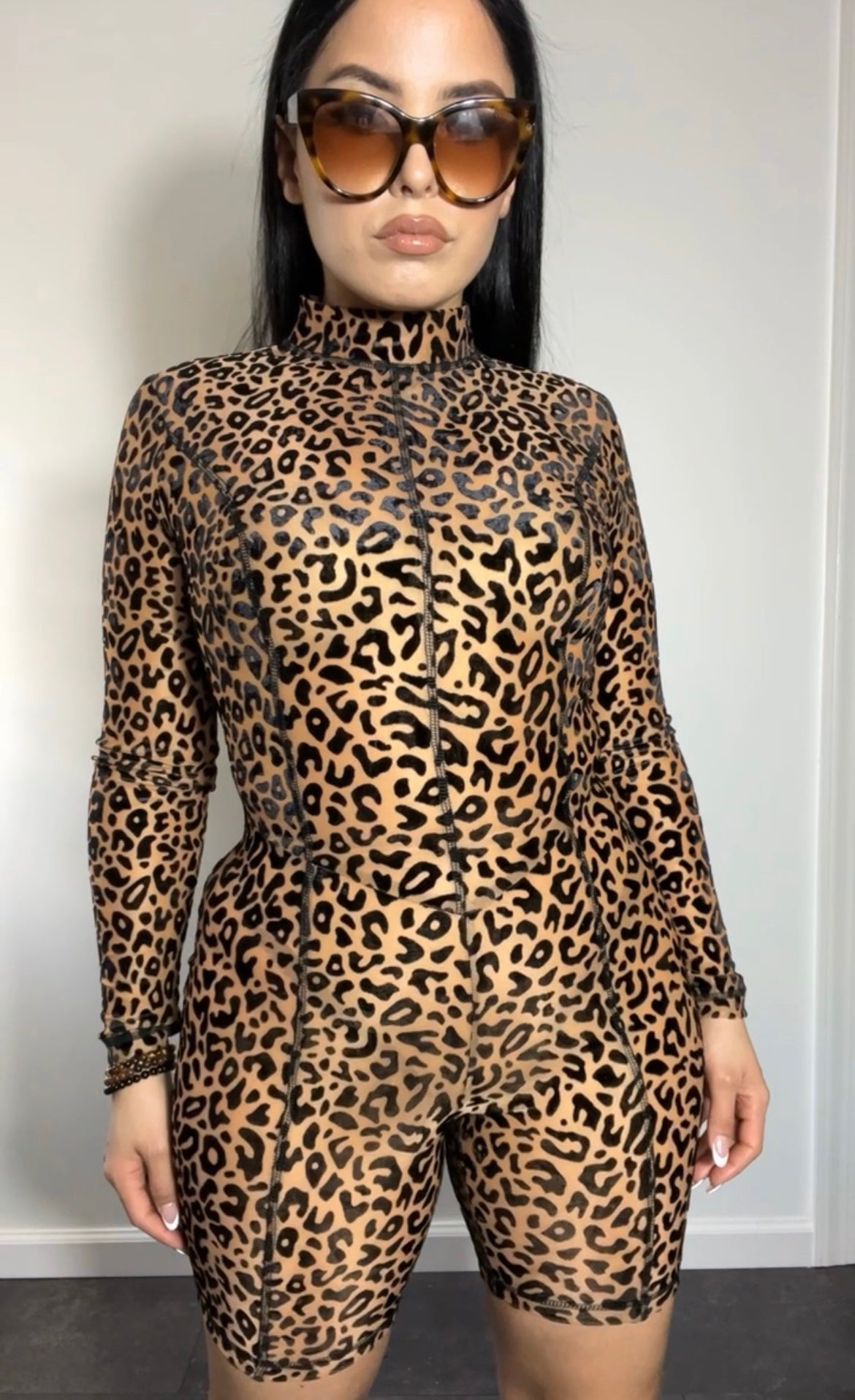 THE LEOPARD MESH/VELVET ROMPER