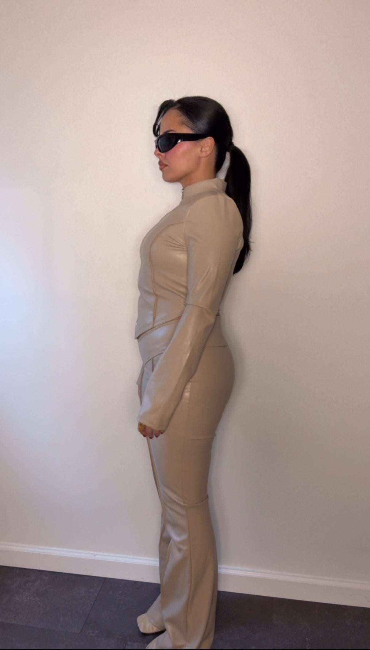 BBTM PU taupe V WIDE LEG PANT