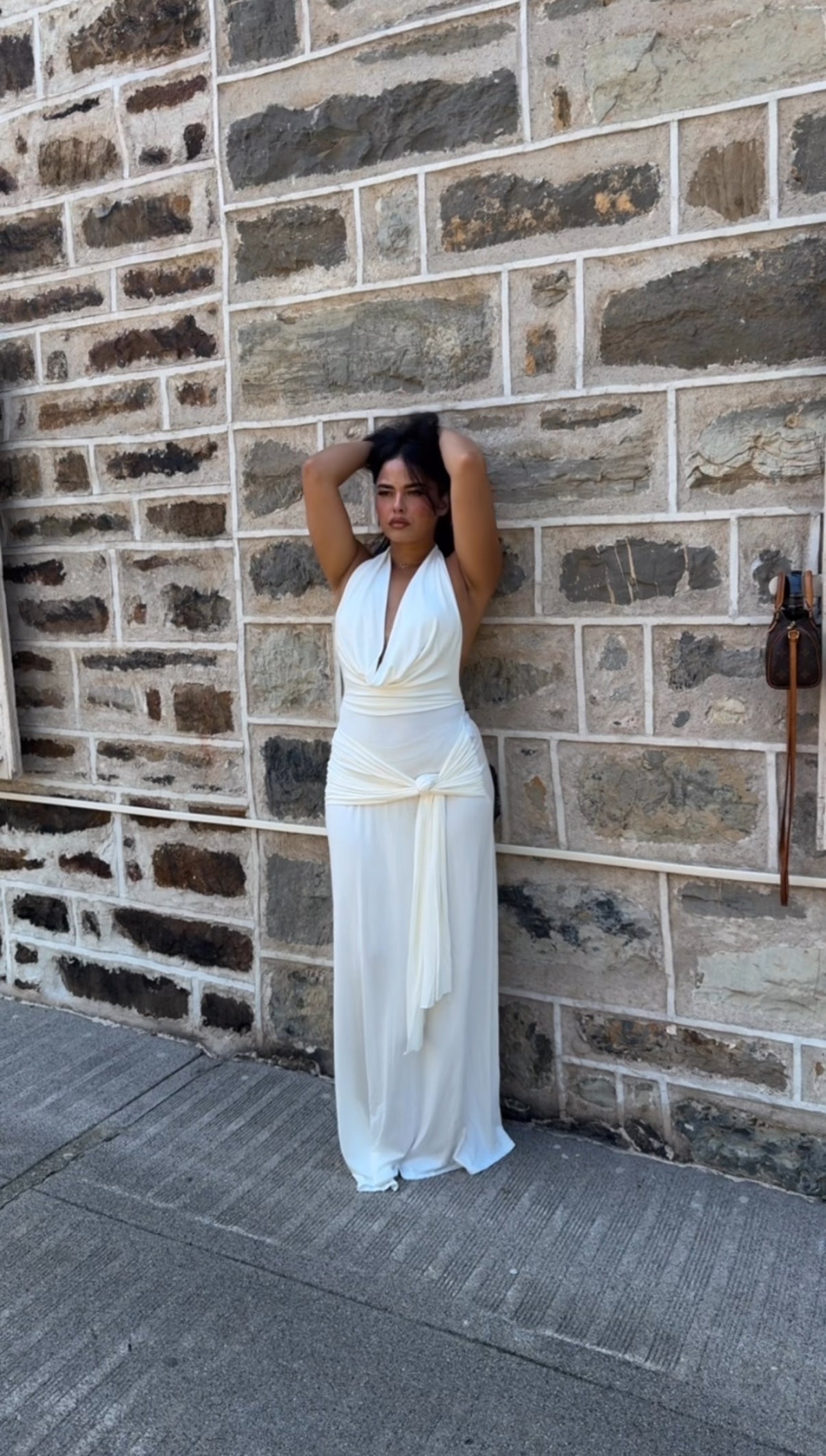 BBTM GODDESS WHITE HALTER/DRAPE MAXI DRESS