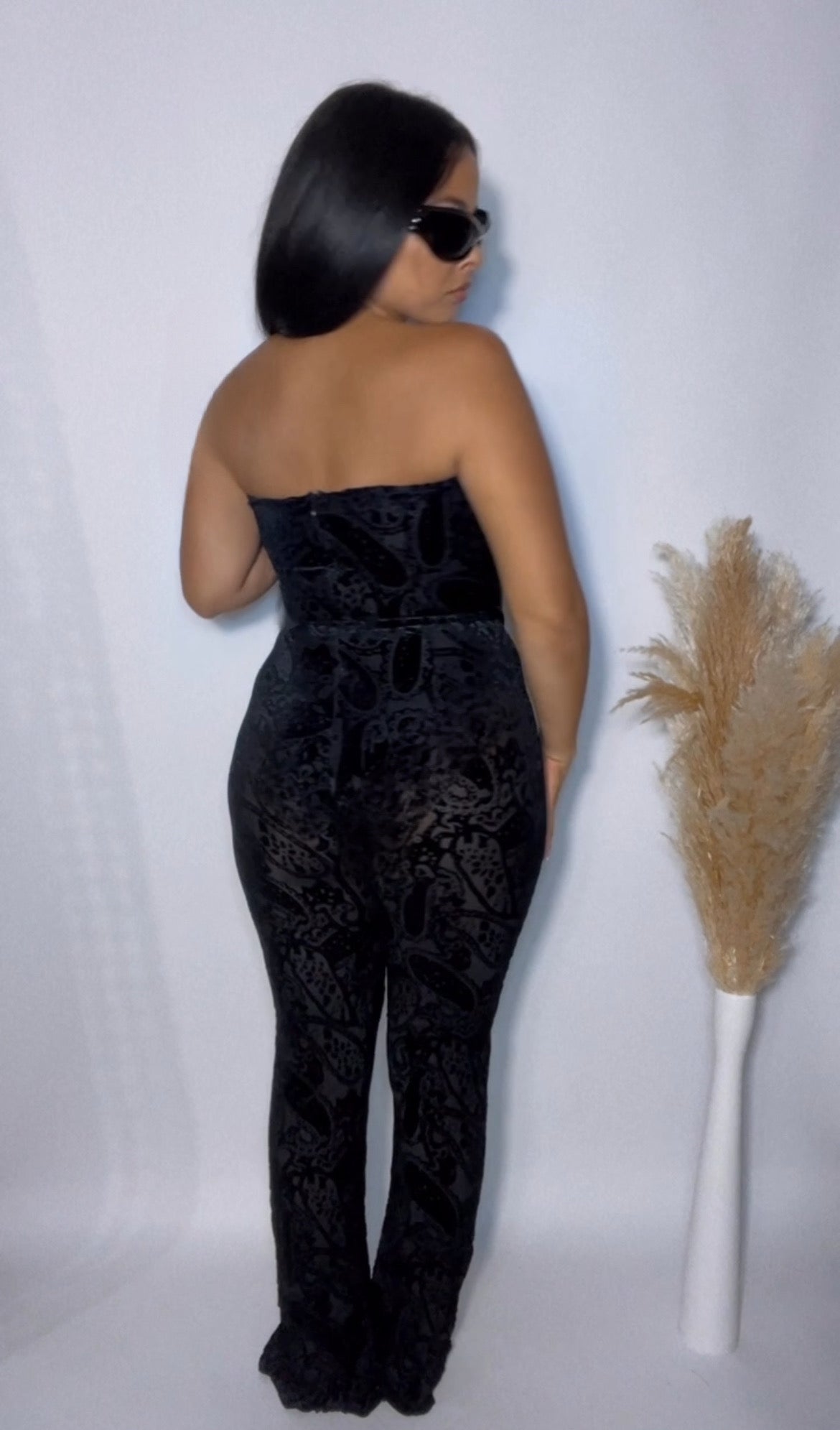 BBTM black velvet/mesh euphoric jumpsuit