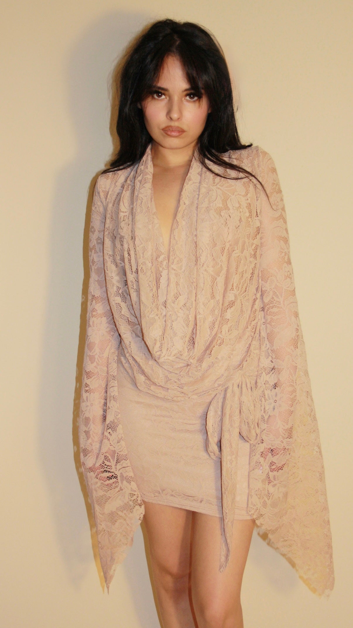 BBTM NUDE LACE TIE/drape DRESS