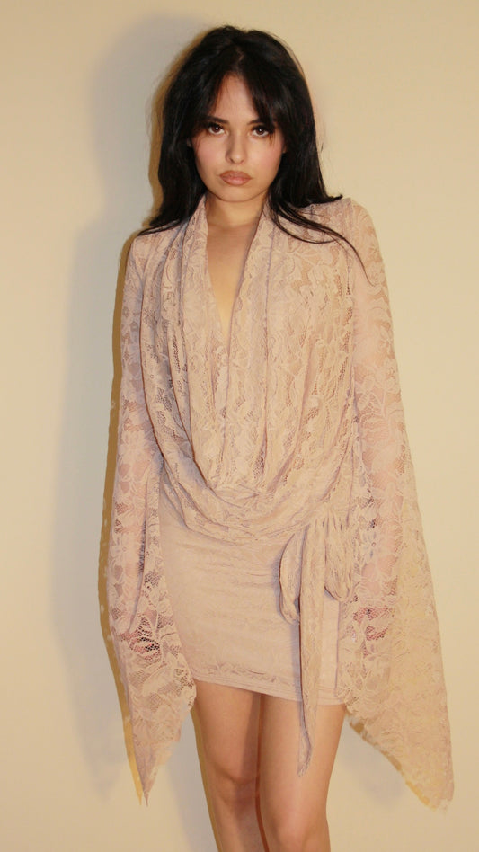 BBTM NUDE LACE TIE/drape DRESS