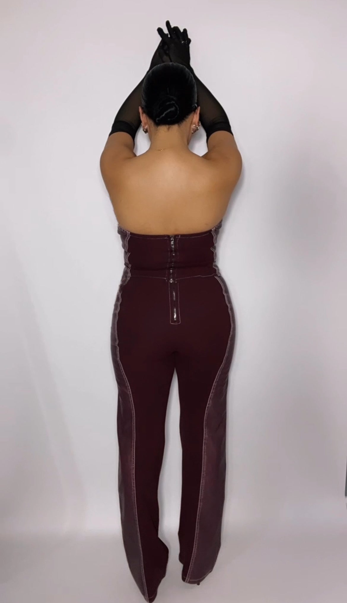 BBTM PU BURGUNDY WIDE LEG PANT