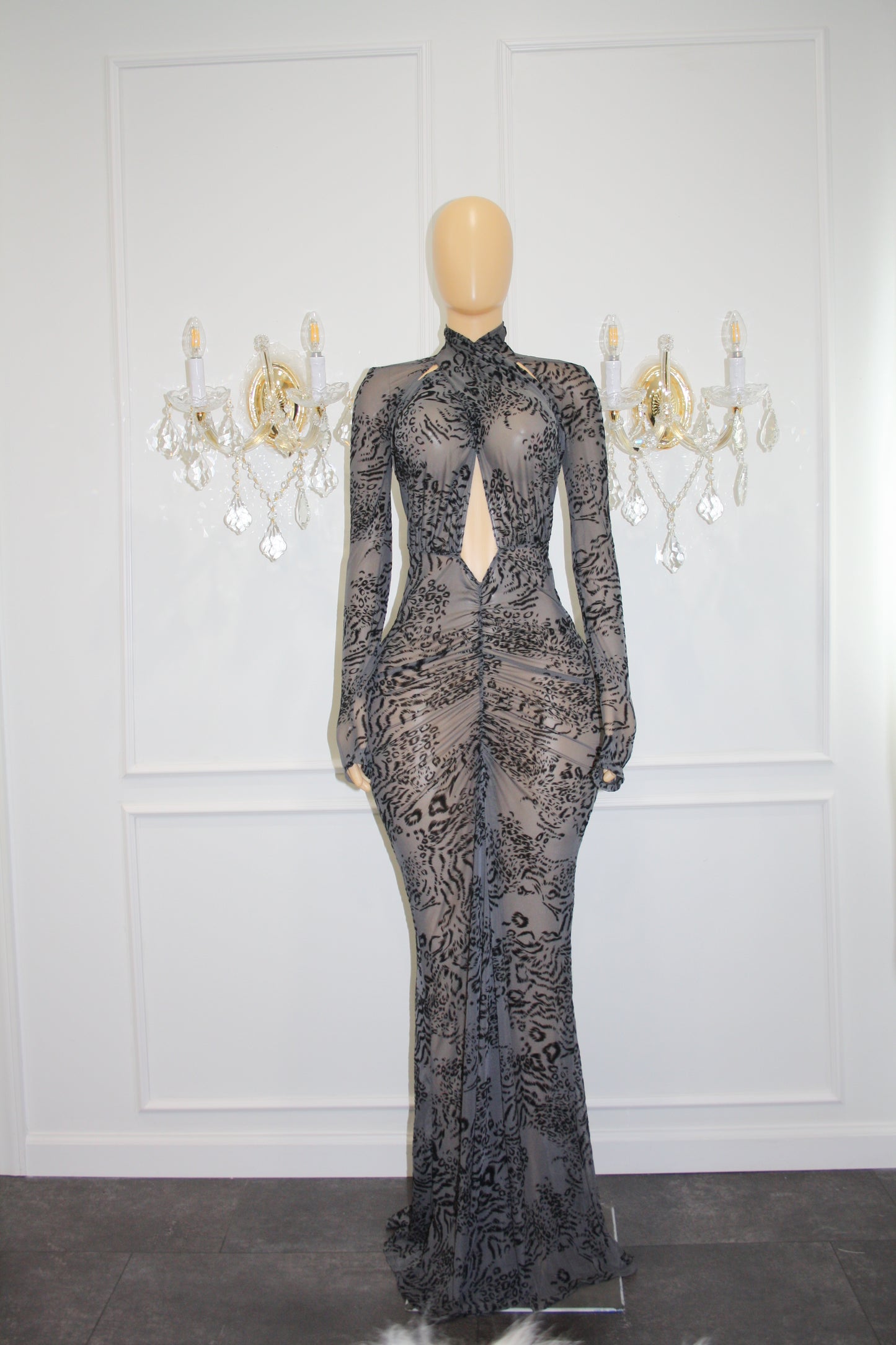 BBTM mesh grey leopard long dress