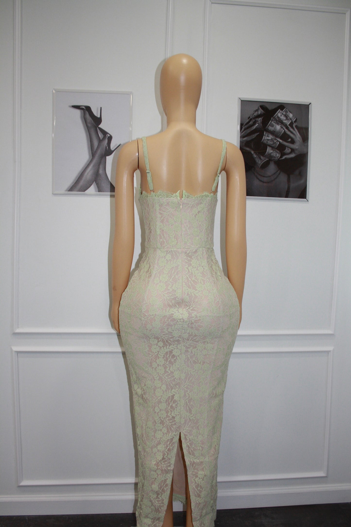 BBTM bold blossom baby lime lace long dress