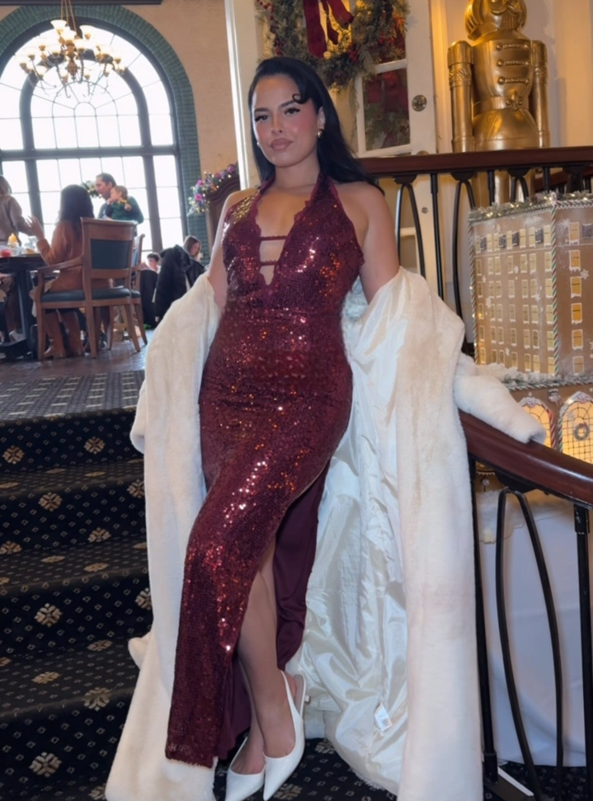 BBTM HOLIDAY red sequin lace dress