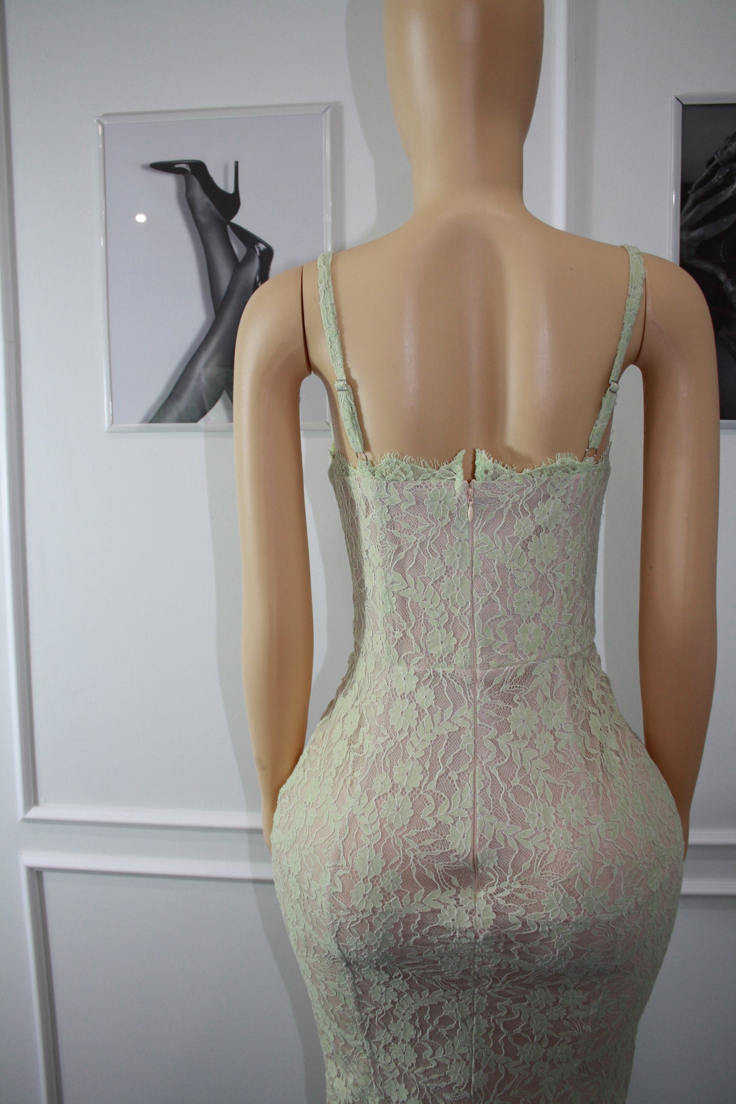 BBTM bold blossom baby lime lace long dress