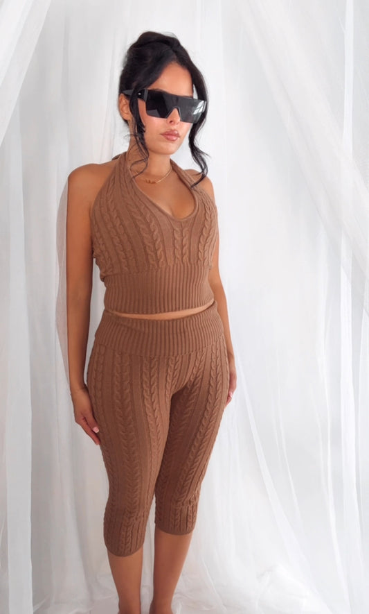 BBTM knit lounge fold over capri camel