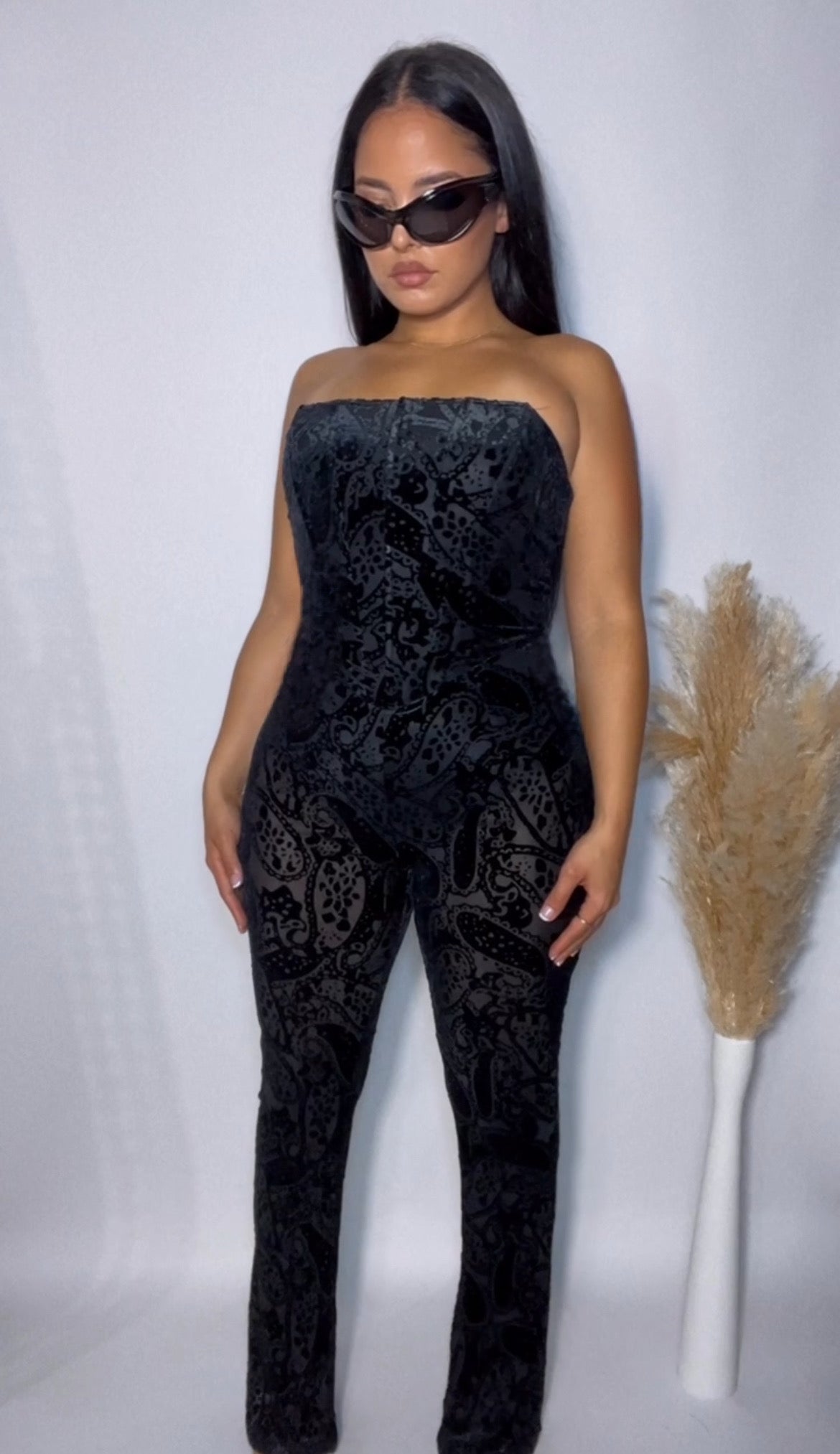 BBTM black velvet/mesh euphoric jumpsuit