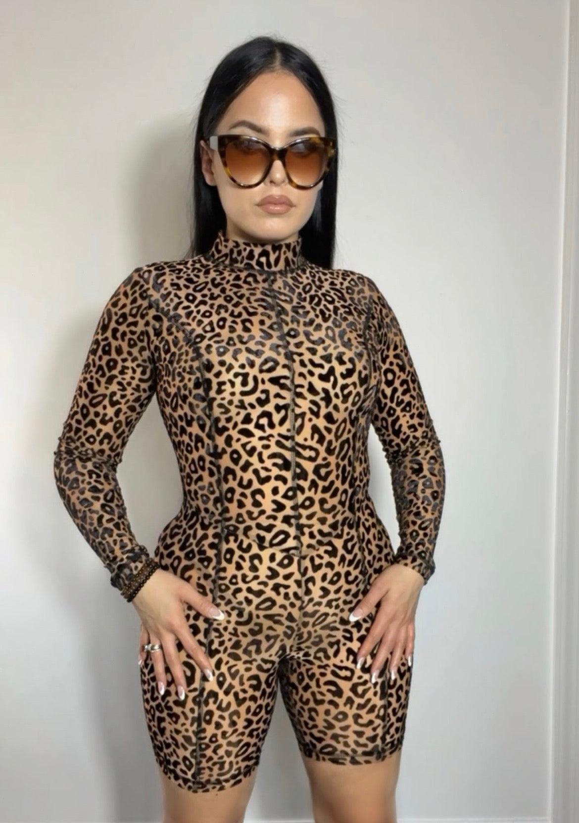 THE LEOPARD MESH/VELVET ROMPER