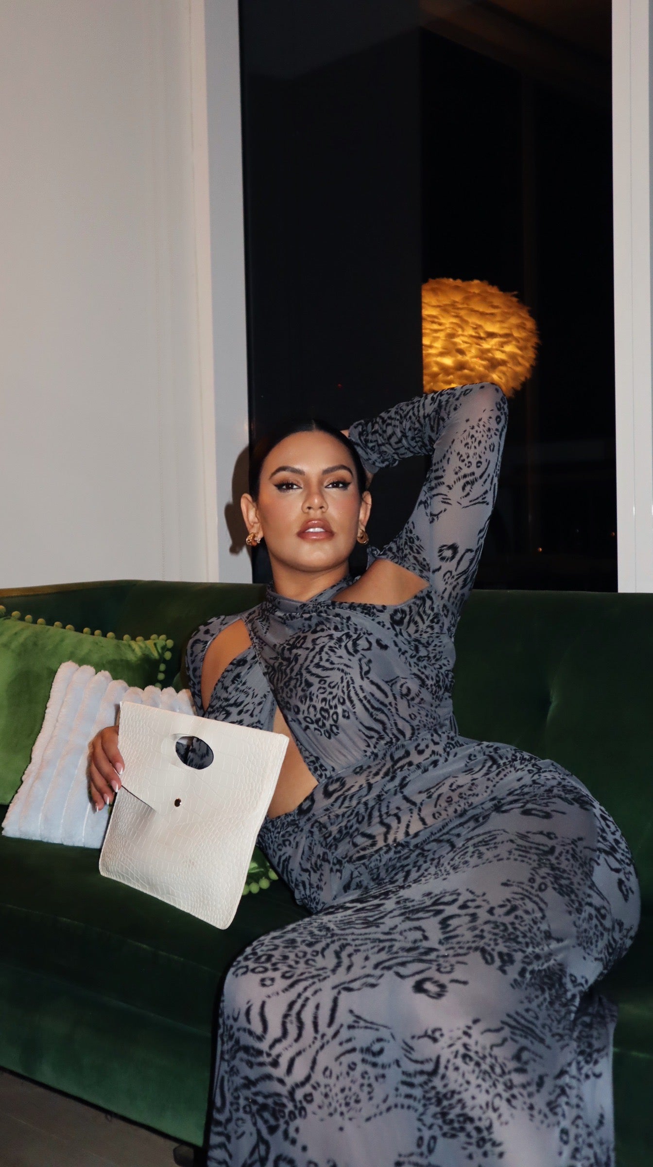BBTM mesh grey leopard long dress