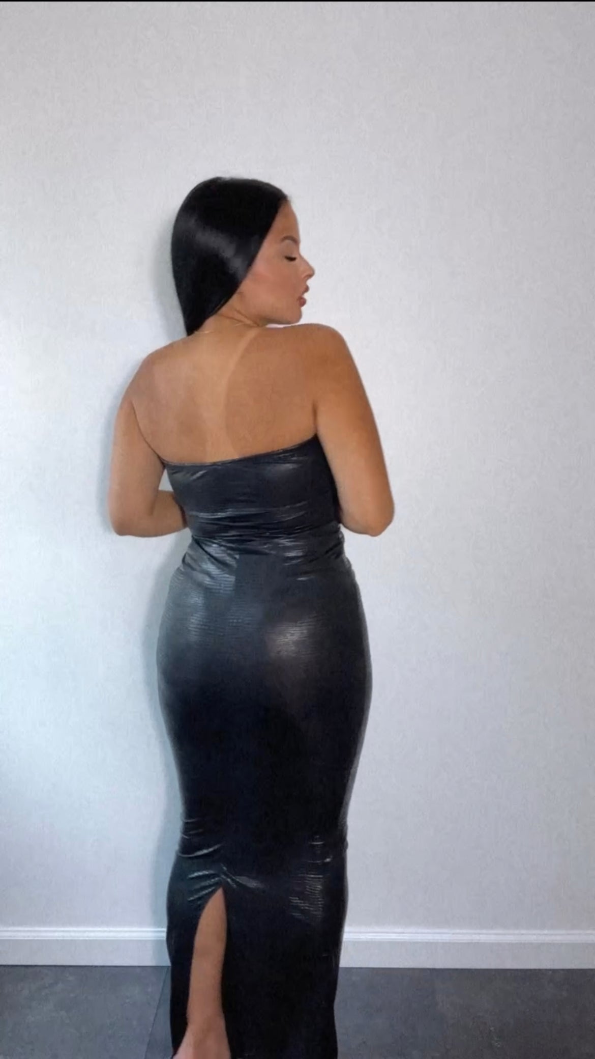 CROC leather strapless maxi dress
